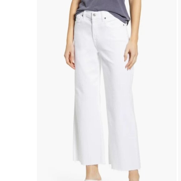 7 For All Mankind Cropped Alexa Frayed Jeans – White – Size 25 – NWT - Picture 1 of 8
